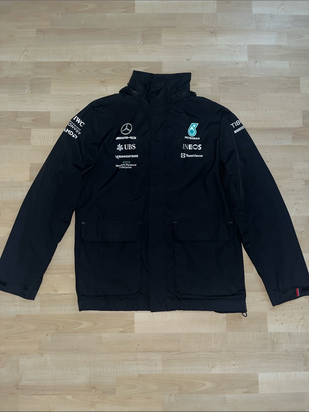Mercedes AMG Petronas Black Team Softshell Parka Jacket with Logos